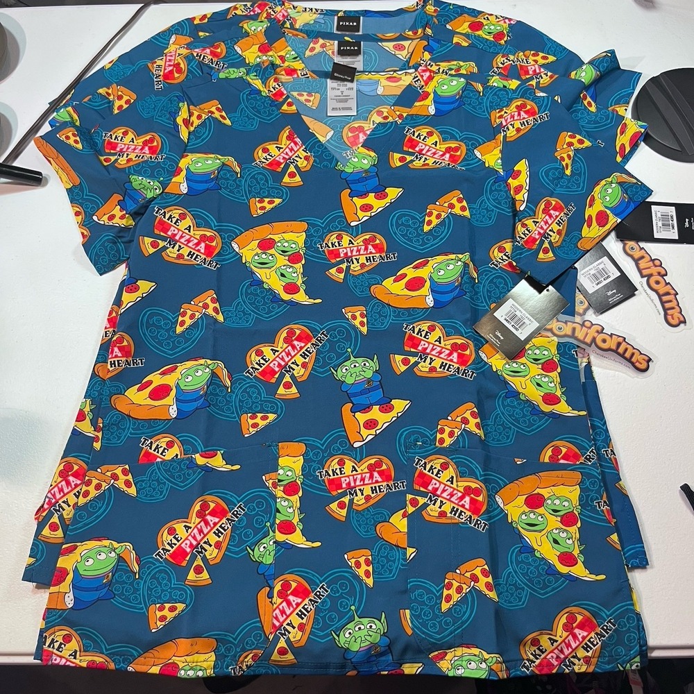 NWT Tooniforms  scrub top women's Sz S Disney Pixar Toy Story Aliens‎